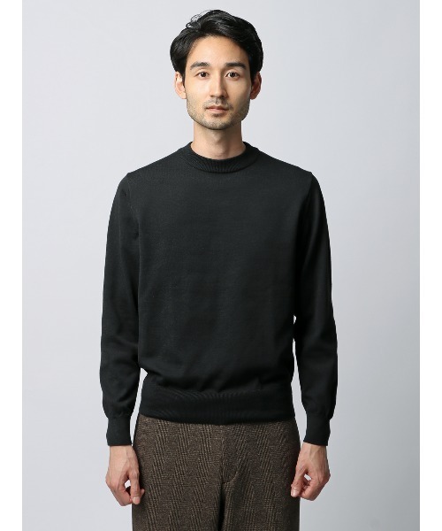 SUIT SQUARE（スーツスクエア）の「クルーネックニット 長袖 ウォッシャブル オーガニックコットンブレンド天竺 無地（ニット/セーター・メンズ・グレー系/ホワイト系/ブラック系/ネイビー系・S/M/L/LL）」の12枚目の写真