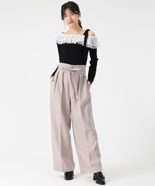31 Sons de mode（トランテアン　ソン　ドゥ　モード）の「2025秋冬新作 リボンベルト付ウーリッシュワイドパンツ（その他パンツ・レディース・ブラウン/ベージュ/ブラック・M/S）」の9枚目の写真