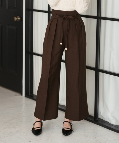 31 Sons de mode（トランテアン　ソン　ドゥ　モード）の「2025秋冬新作 リボンベルト付ウーリッシュワイドパンツ（その他パンツ・レディース・ブラウン/ベージュ/ブラック・M/S）」の4枚目の写真