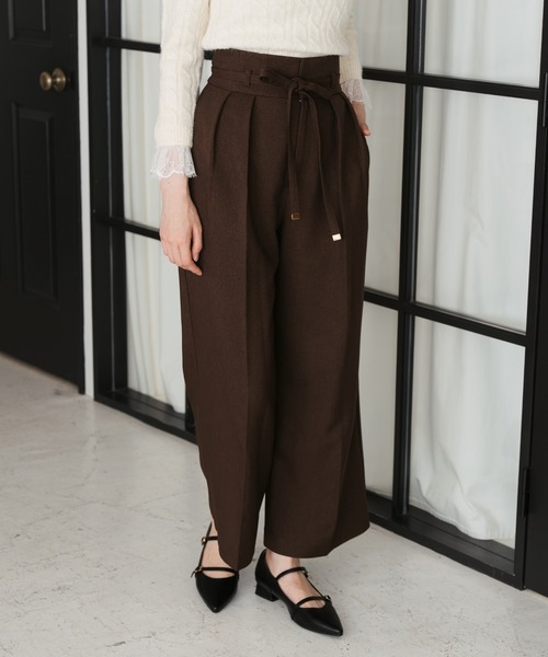 31 Sons de mode（トランテアン　ソン　ドゥ　モード）の「2025秋冬新作 リボンベルト付ウーリッシュワイドパンツ（その他パンツ・レディース・ブラウン/ベージュ/ブラック・M/S）」の5枚目の写真