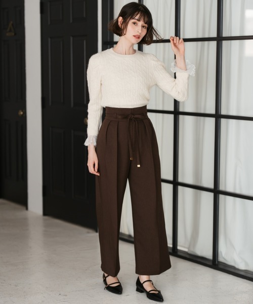 31 Sons de mode（トランテアン　ソン　ドゥ　モード）の「2025秋冬新作 リボンベルト付ウーリッシュワイドパンツ（その他パンツ・レディース・ブラウン/ベージュ/ブラック・M/S）」の6枚目の写真