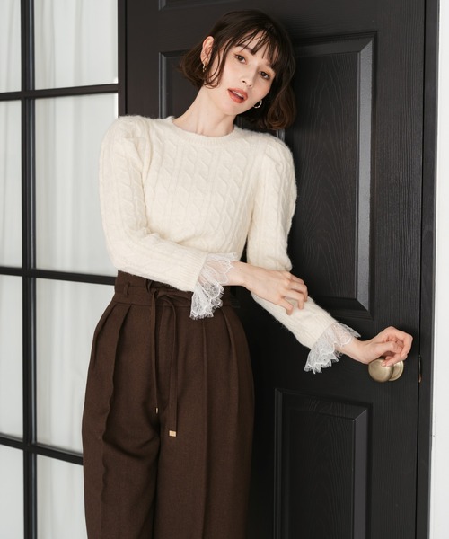 31 Sons de mode（トランテアン　ソン　ドゥ　モード）の「2025秋冬新作 リボンベルト付ウーリッシュワイドパンツ（その他パンツ・レディース・ブラウン/ベージュ/ブラック・M/S）」の7枚目の写真