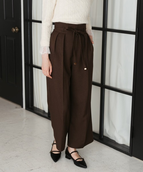 31 Sons de mode（トランテアン　ソン　ドゥ　モード）の「2025秋冬新作 リボンベルト付ウーリッシュワイドパンツ（その他パンツ・レディース・ブラウン/ベージュ/ブラック・M/S）」の8枚目の写真