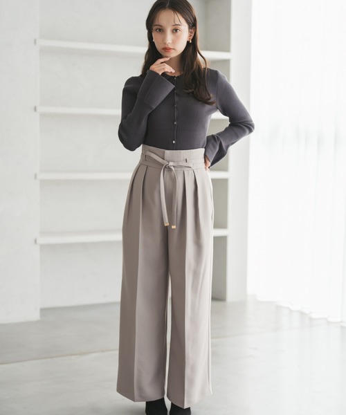 31 Sons de mode（トランテアン　ソン　ドゥ　モード）の「2025秋冬新作 リボンベルト付ウーリッシュワイドパンツ（その他パンツ・レディース・ブラウン/ベージュ/ブラック・M/S）」の7枚目の写真