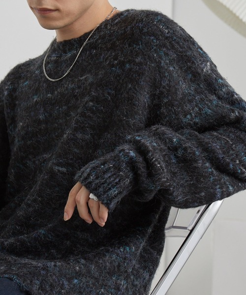 モヘアタッチ ミックスカラー クルーネック シャギーニット MONO-MART