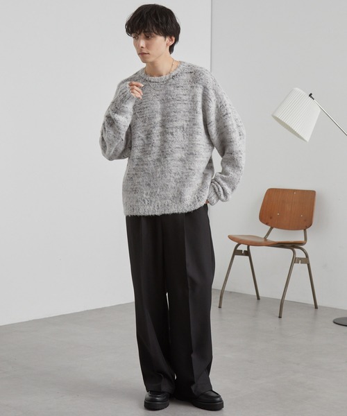 セール】モヘアタッチ ミックスカラー クルーネック シャギーニット
