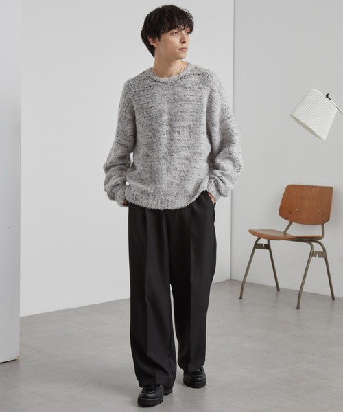 モヘアタッチ ミックスカラー クルーネック シャギーニット MONO-MART