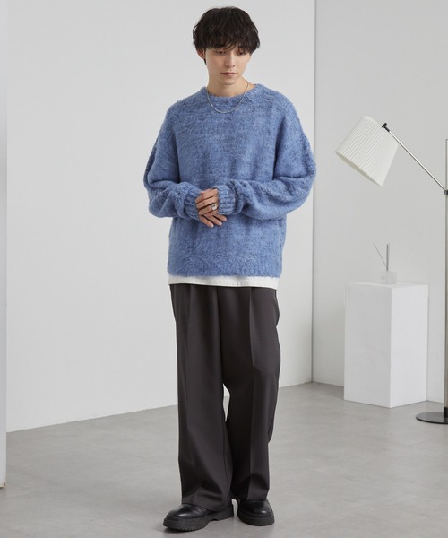 モヘアタッチ ミックスカラー クルーネック シャギーニット MONO-MART