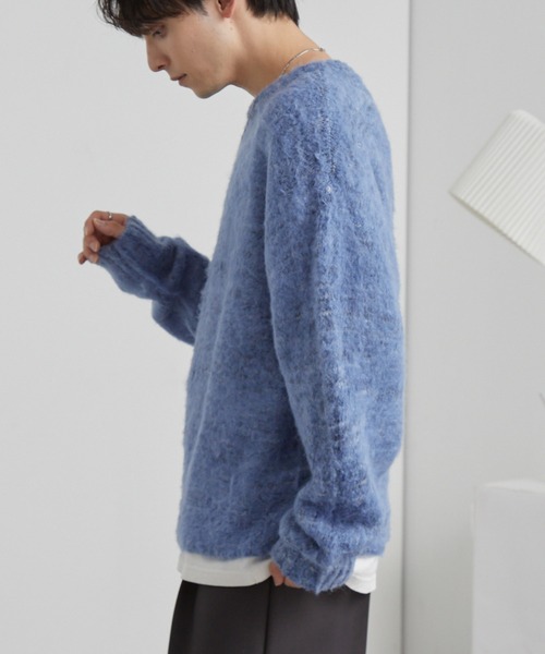 モヘアタッチ ミックスカラー クルーネック シャギーニット MONO-MART