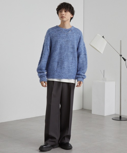 モヘアタッチ ミックスカラー クルーネック シャギーニット MONO-MART