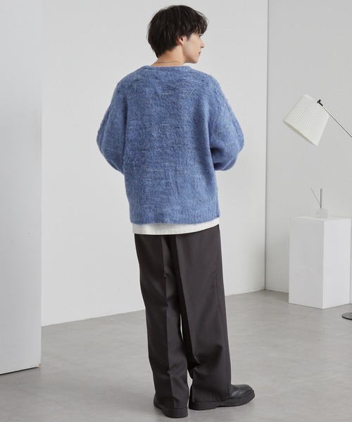 モヘアタッチ ミックスカラー クルーネック シャギーニット MONO-MART