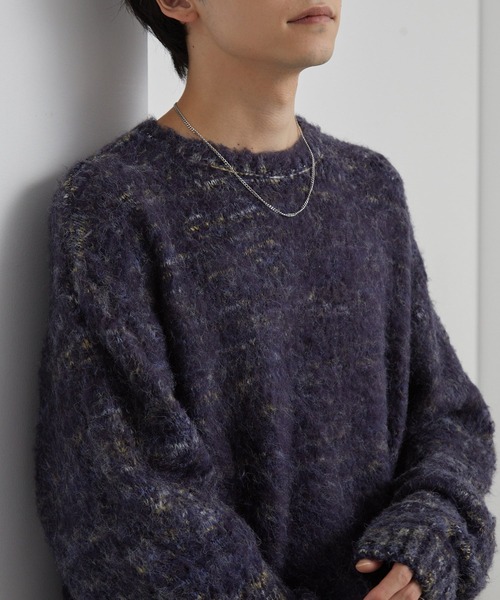 モヘアタッチ ミックスカラー クルーネック シャギーニット MONO-MART