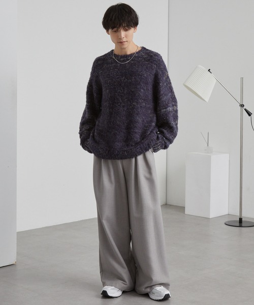 モヘアタッチ ミックスカラー クルーネック シャギーニット MONO-MART