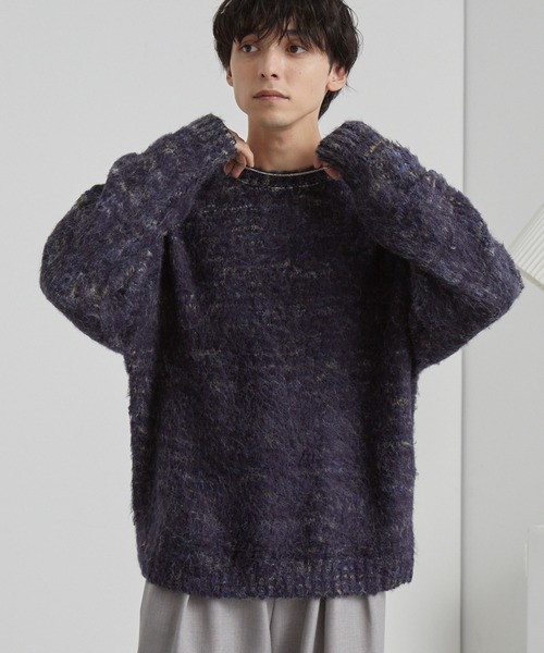 セール】モヘアタッチ ミックスカラー クルーネック シャギーニット