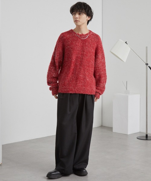 モヘアタッチ ミックスカラー クルーネック シャギーニット MONO-MART