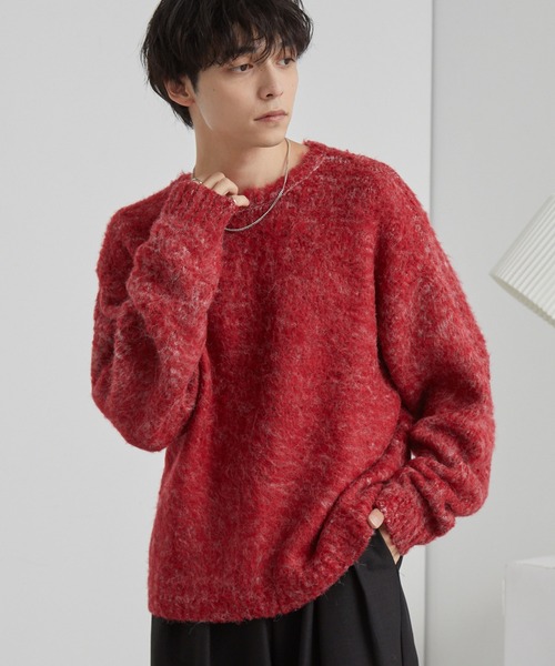 モヘアタッチ ミックスカラー クルーネック シャギーニット MONO-MART