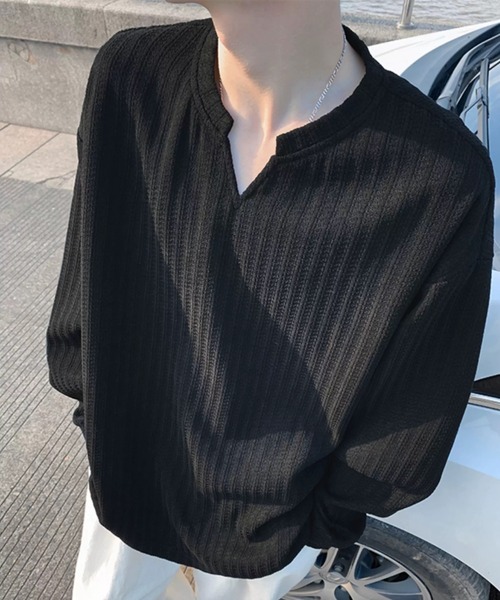 CELENA BEATS(セレナビーツ)の「リラックス Vスリット ワッフル プルオーバー(Tシャツ/カットソー・メンズ・ホワイト/ブラック/グレー系その他・M/L)」の2枚目の写真