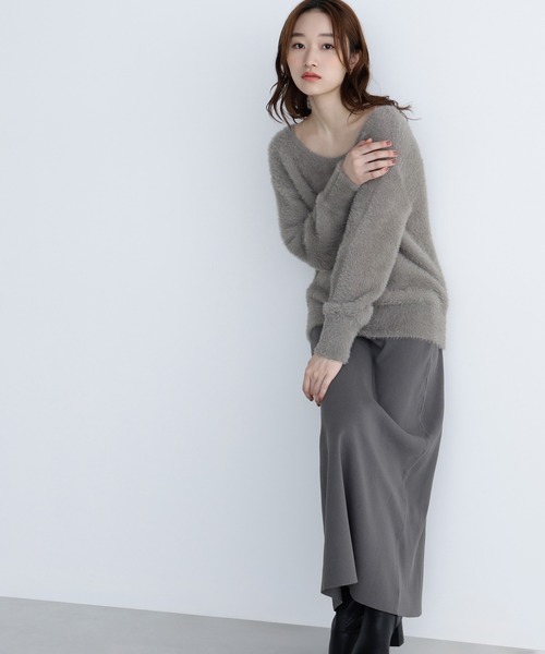 NATURAL BEAUTY BASIC（ナチュラルビューティーベーシック）の「◇フェザーニットセットアップ（ワンピース・レディース・ブラウン/グレー/グレイッシュベージュ・MEDIUM/P/S）」の2枚目の写真