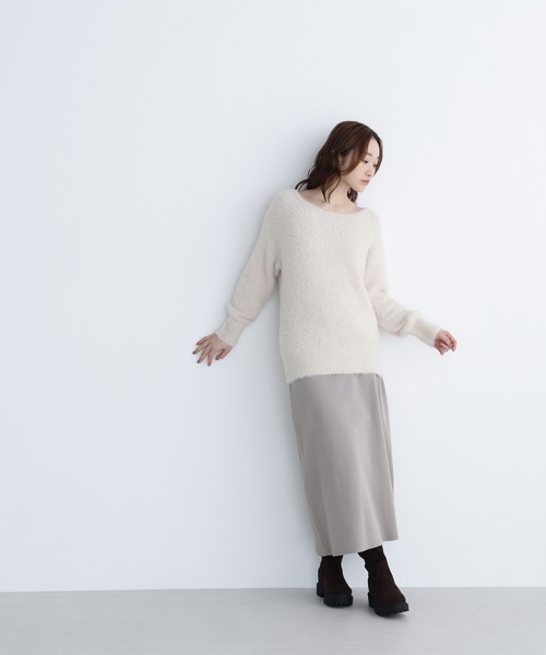 NATURAL BEAUTY BASIC（ナチュラルビューティーベーシック）の「◇フェザーニットセットアップ（ワンピース・レディース・ブラウン/グレー/グレイッシュベージュ・MEDIUM/P/S）」の3枚目の写真