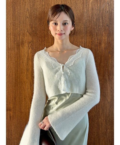 SNIDEL（スナイデル）の「キャミワンピースモヘアカーディガンセット（ワンピース・レディース・ホワイト/ピンク/モカ・0/1）」の9枚目の写真