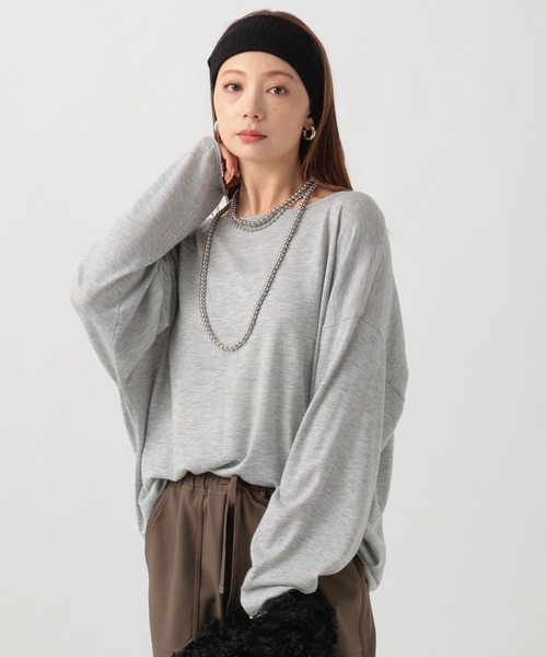 BAYFLOW（ベイフロー）の「[薄地で初秋から活躍する]16Gワイドニットプルオーバー（ニット/セーター・レディース・レッド/グレー/ブルー/ブラック・FREE）」の2枚目の写真