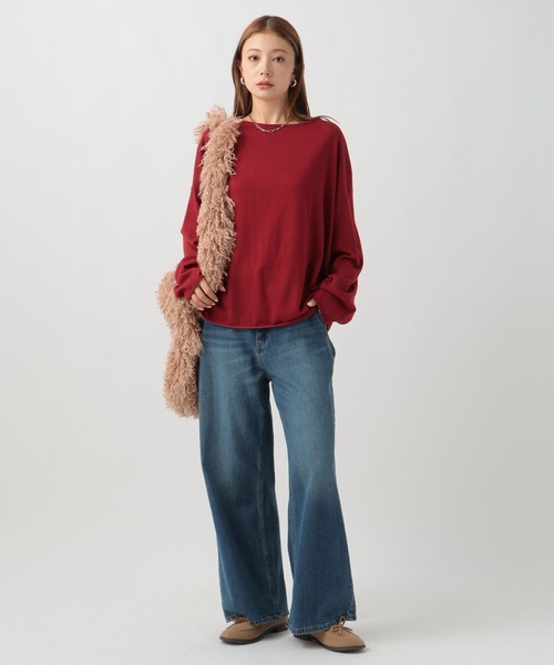 BAYFLOW（ベイフロー）の「[薄地で初秋から活躍する]16Gワイドニットプルオーバー（ニット/セーター・レディース・レッド/グレー/ブルー/ブラック・FREE）」の13枚目の写真