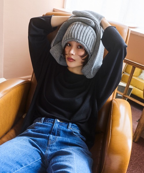 BAYFLOW（ベイフロー）の「[薄地で初秋から活躍する]16Gワイドニットプルオーバー（ニット/セーター・レディース・レッド/グレー/ブルー/ブラック・FREE）」の7枚目の写真