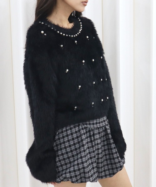 CECIL McBEE（セシルマクビー）の「パール＆ビジューシャギーニットプルオーバー（ニット/セーター・レディース・ホワイト/ベージュ/ブラック・MEDIUM）」の15枚目の写真