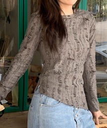 .KOM | A'GEM/9 × .kom 『.KOM/ドットケーオーエム』Crushed Texture Long Sleeve Top/クラッシュテクスチャードロングスリーブトップス(Tシャツ/カットソー)