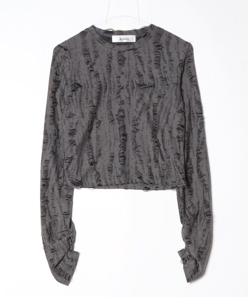 .KOM(ドットコム)の「A'GEM/9 × .kom 『.KOM/ドットケーオーエム』Crushed Texture Long Sleeve Top/クラッシュテクスチャードロングスリーブトップス(Tシャツ/カットソー・レディース・チャコールグレー・FREE)」の5枚目の写真