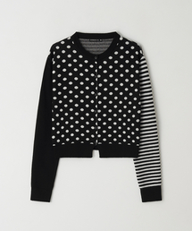BACK STRIPE DOT KNIT CARDIGAN BLACK