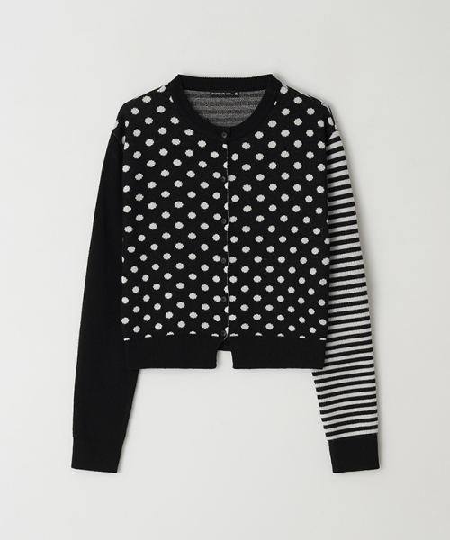 RONRON(ロンロン)の「BACK STRIPE DOT KNIT CARDIGAN BLACK(カーディガン/ボレロ・レディース・その他・FREE)」の1枚目の写真