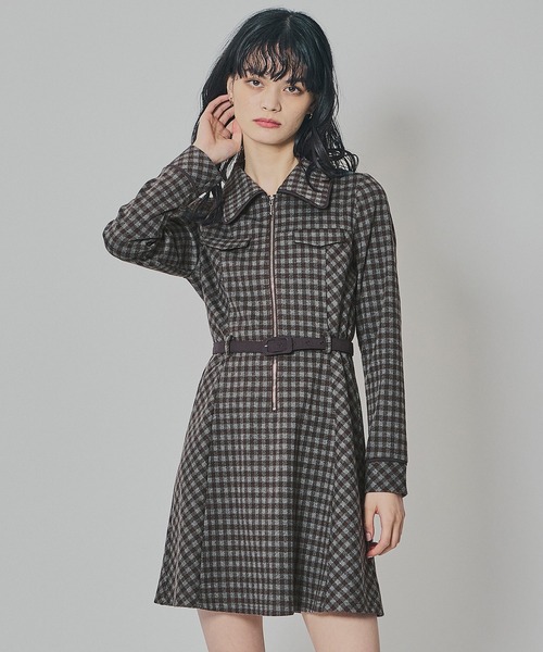 REDYAZEL(レディアゼル)の「クラシカルチェックZIPミニワンピース(ワンピース・レディース・ブラック系その他/ブラウン系その他/ブルー系その他・SMALL/MEDIUM)」の1枚目の写真