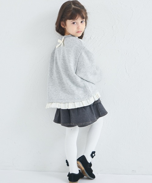 セール】【ぬくふわ】ガールズ 裾フリル バックリボン 裏起毛