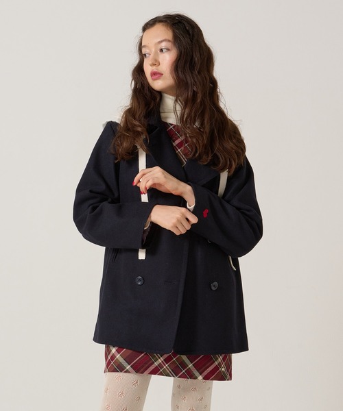 ハート刺繍 ウールミックス ピーコート TINA：JOJUN新品未使用 ハート刺繍 ウールミックス ピーコート TINA：JOJUN（ピーコート