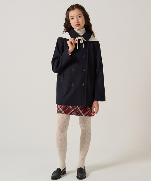 ハート刺繍 ウールミックス ピーコート TINA：JOJUN新品未使用 ハート刺繍 ウールミックス ピーコート TINA：JOJUN（ピーコート