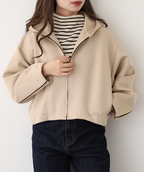 EGLANTINE(エグランティーヌ)の「EGLANTINE ダンボールフーディジャケット(パーカー・レディース・ブラウン/ベージュ/ブラック・38)」の3枚目の写真