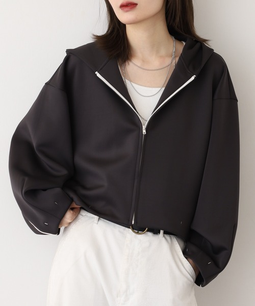 EGLANTINE(エグランティーヌ)の「EGLANTINE ダンボールフーディジャケット(パーカー・レディース・ブラウン/ベージュ/ブラック・38)」の2枚目の写真