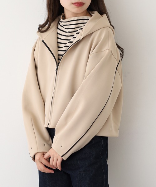 EGLANTINE(エグランティーヌ)の「EGLANTINE ダンボールフーディジャケット(パーカー・レディース・ブラウン/ベージュ/ブラック・38)」の17枚目の写真