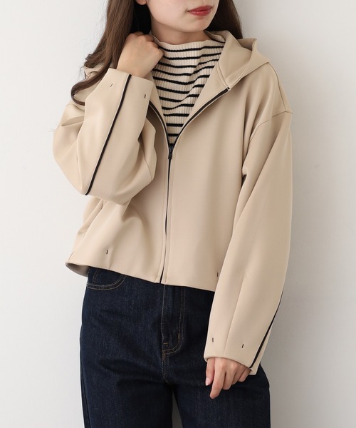 EGLANTINE(エグランティーヌ)の「EGLANTINE ダンボールフーディジャケット(パーカー・レディース・ブラウン/ベージュ/ブラック・38)」の16枚目の写真