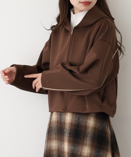 EGLANTINE(エグランティーヌ)の「EGLANTINE ダンボールフーディジャケット(パーカー・レディース・ブラウン/ベージュ/ブラック・38)」の9枚目の写真