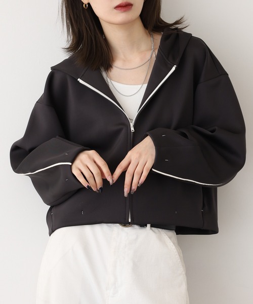 EGLANTINE(エグランティーヌ)の「EGLANTINE ダンボールフーディジャケット(パーカー・レディース・ブラウン/ベージュ/ブラック・38)」の5枚目の写真