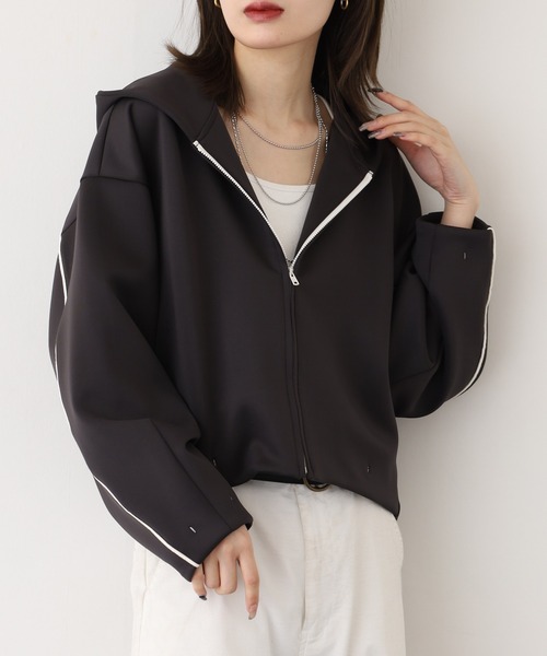 EGLANTINE(エグランティーヌ)の「EGLANTINE ダンボールフーディジャケット(パーカー・レディース・ブラウン/ベージュ/ブラック・38)」の6枚目の写真