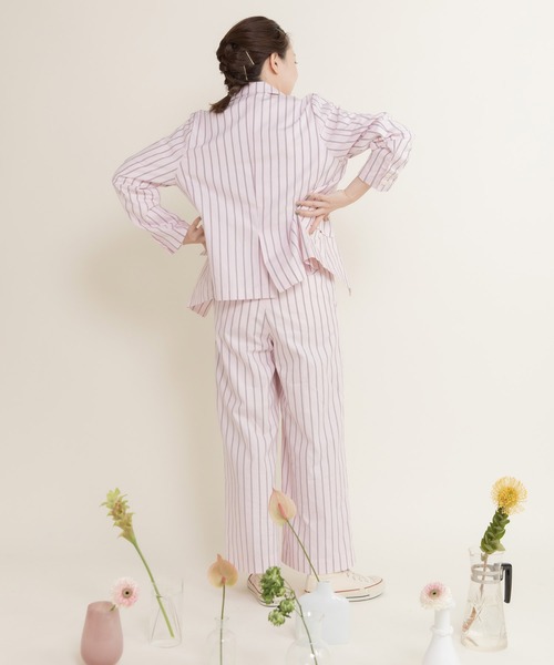 CHILD WOMAN（チャイルドウーマン）の「40/-オックスマルチストライプ ダブルテーラードジャケット(セットアップ対応)（テーラードジャケット・レディース・ピンク・FREE）」の8枚目の写真