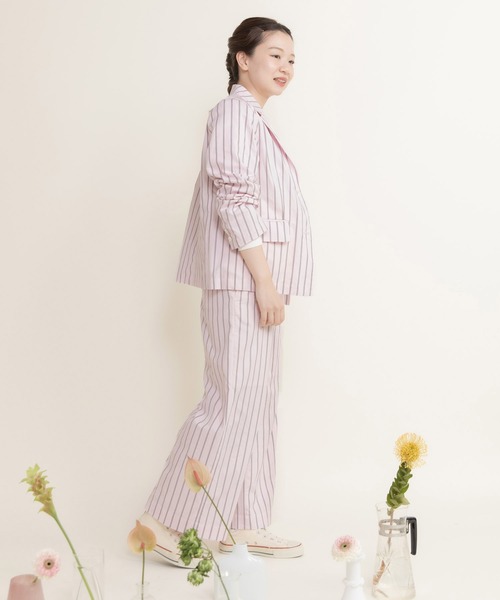CHILD WOMAN（チャイルドウーマン）の「40/-オックスマルチストライプ ダブルテーラードジャケット(セットアップ対応)（テーラードジャケット・レディース・ピンク・FREE）」の7枚目の写真