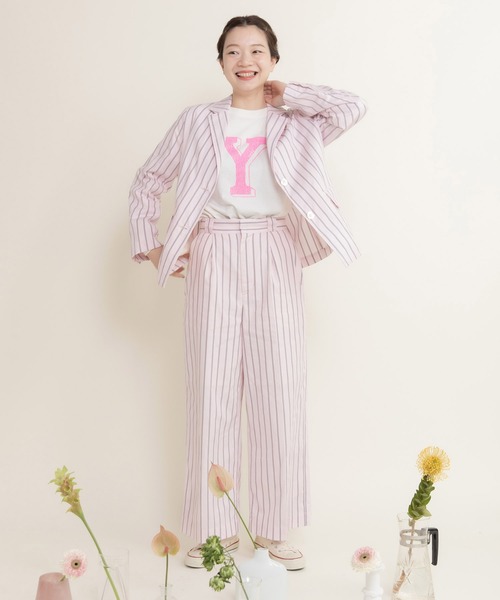 CHILD WOMAN（チャイルドウーマン）の「40/-オックスマルチストライプ ダブルテーラードジャケット(セットアップ対応)（テーラードジャケット・レディース・ピンク・FREE）」の6枚目の写真