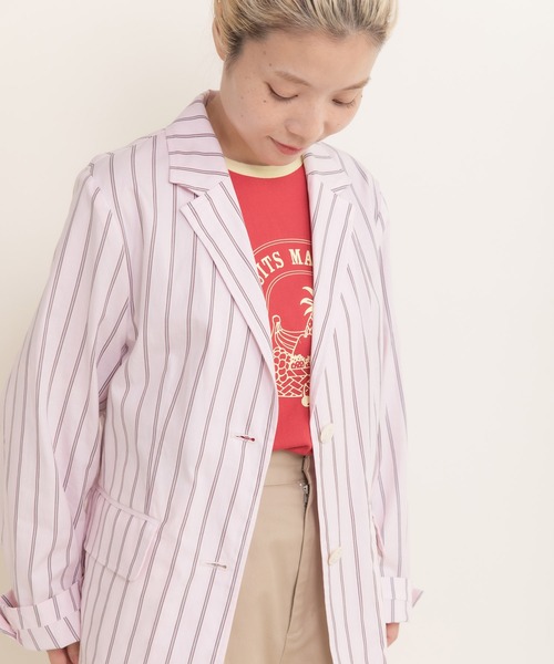 CHILD WOMAN（チャイルドウーマン）の「40/-オックスマルチストライプ ダブルテーラードジャケット(セットアップ対応)（テーラードジャケット・レディース・ピンク・FREE）」の11枚目の写真