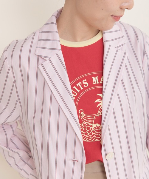 CHILD WOMAN（チャイルドウーマン）の「40/-オックスマルチストライプ ダブルテーラードジャケット(セットアップ対応)（テーラードジャケット・レディース・ピンク・FREE）」の14枚目の写真