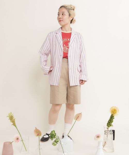 CHILD WOMAN（チャイルドウーマン）の「40/-オックスマルチストライプ ダブルテーラードジャケット(セットアップ対応)（テーラードジャケット・レディース・ピンク・FREE）」の15枚目の写真