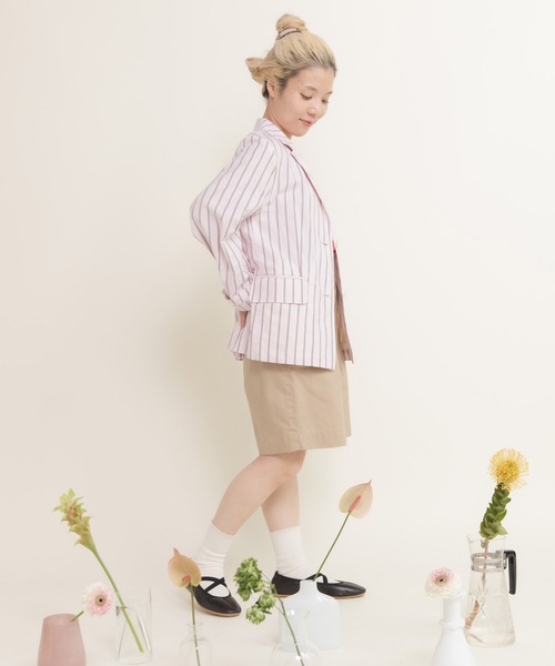 CHILD WOMAN（チャイルドウーマン）の「40/-オックスマルチストライプ ダブルテーラードジャケット(セットアップ対応)（テーラードジャケット・レディース・ピンク・FREE）」の16枚目の写真
